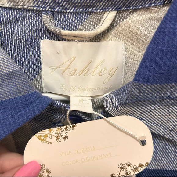 Ashley by 26 International Blue Combo Plaid Button Down NWT - Picture 3 of 7